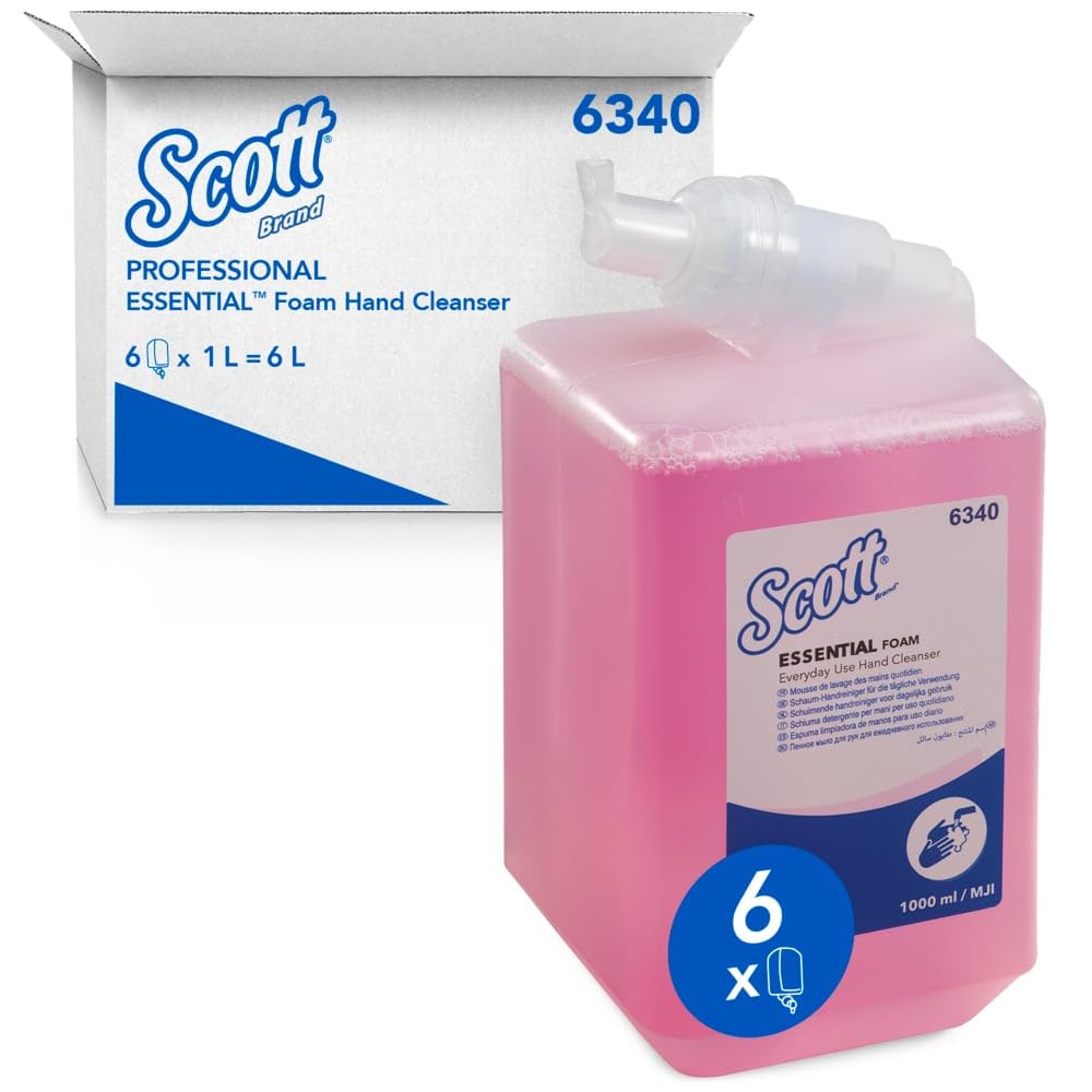 Scott® EssentialTM Foam Everyday Use Hand Wash 6340 – Scented Foaming Hand Soap for Frequent Use – 6 x 1L Pink Hand Wash Refills (6L Total)