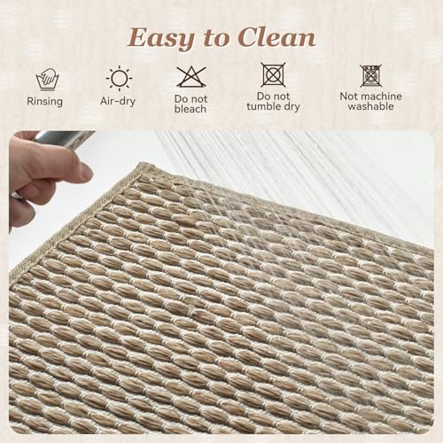 AMOAMI Unique Woven Bath Mat, Super Absorbent Non Slip Bath Mats for Bathroom Floor Textured Bathroom Mat Quick Dry Washable Boho Thin Bathroom Rugs for Beside Tub, 17" x 24", Brown