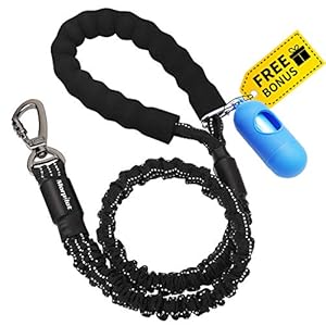 morpilot bungee hondenriem, sterk schokabsorberend rekbaar nylon hondenlijn, anti-trek hondenriem voor extra controle, reflecterende hondenriem met clip en zacht gevoerd handvat voor middelgrote en grote honden