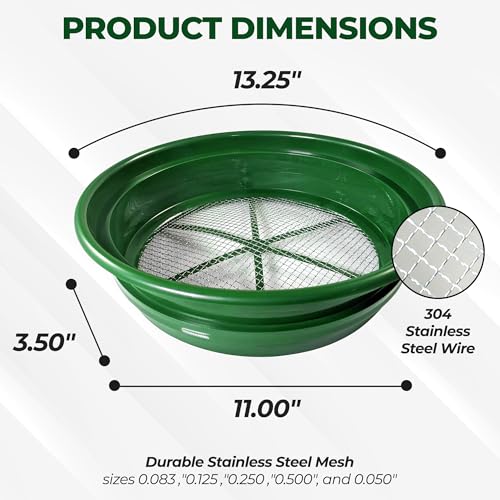 SE-13-14-Inch-Stackable-Classifier-Gold-Prospecting-Pan-Set-Includes-12-14-18-112-and-120-Stainless-Steel-Mesh-Sifting-Pans-Green-5-Pack