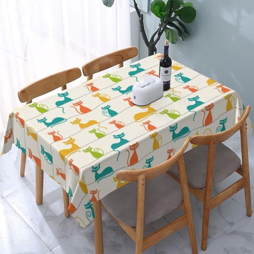 LANAIQO Mid Century Modern Cats Table Cloth, Cute Tablecloth Waterproof,