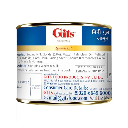 Image of Gits MiNi Gulab Jamun Open & Eat Tin 225 gms | 8 pieces | Small Pack | Quick Sweet Cravings (Pack of 2)