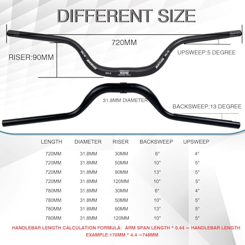 image for BUCKLOS Mountain Bike MTB Handlebars 25.4/31.8mm - 20/30/50/90/100/120