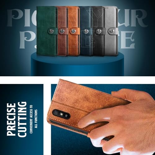 Image of WOW IMAGINE Shock Proof Flip Cover Back Case for Xiaomi Mi Redmi 9A | 9i | 9A Sport (Magnetic Button Flip Case | Wallet Pockets & Stand | Leather Finish | Alder Brown)