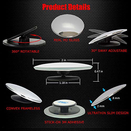 Ampper Upgrade 2 Round Blind Spot Mirrors, 360 Degree Adjustabe HD Glass Convex Wide Angle Rear View