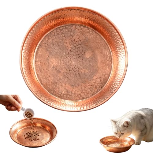 Image of Hammered Metal Bowl - Shallow Copper-Tone Pet Dish for Whisker Fatigue Relief, Non-Slip Weighted Base, Durable Food & Water Plate for Cats and Dogs (A-10cm)