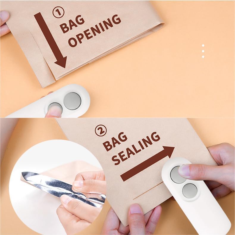 Image of BALON Mini Bag Sealer � Portable Rechargeable Handheld Heat Sealer & Cutter | 2-in-1 Resealer Machine for Plastic Bags, Food Storage, Snacks, Comb Freshness with Magnetic Base (White)