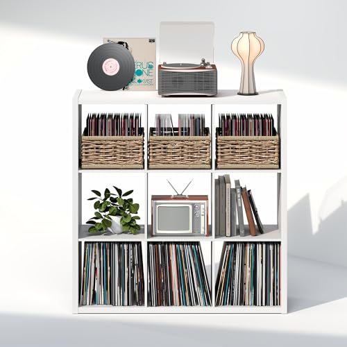 Furinno Cubicle Record Player Stand, 9-Cube Vinyl Record Storage, White - image 7