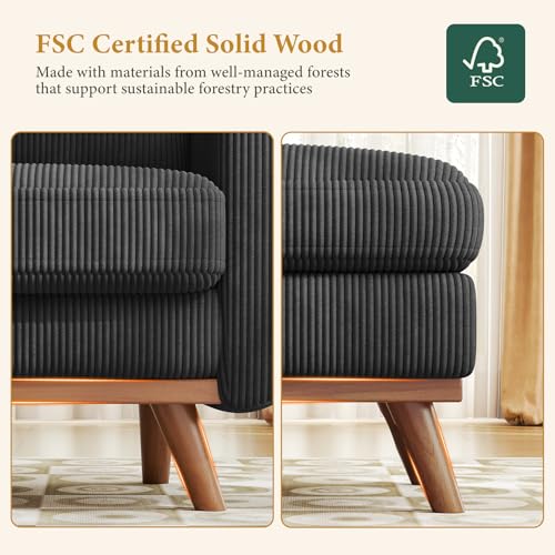 Image of Vesgantti 38.5 inch Accent Chair with Movable Ottoman, Comfy Corduroy Armchair with Spring Cushion, Reading Chair with Ottoman, Modern Single Sofa for Living Room, Bedroom and Apartment, Black