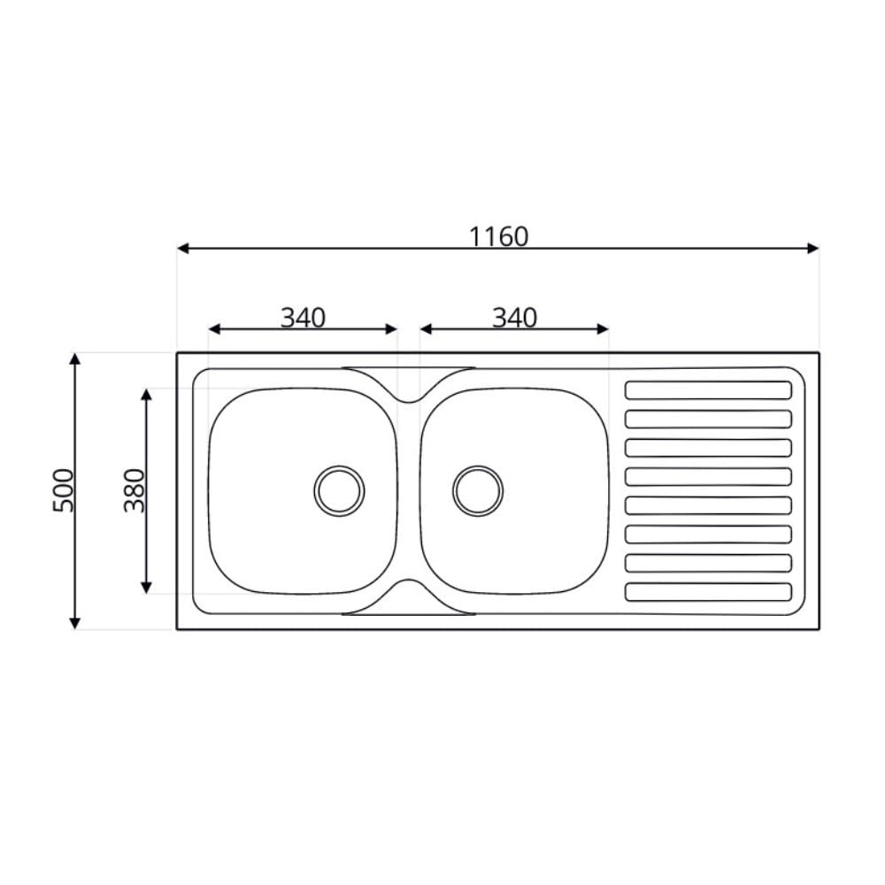 Lavello cucina due vasche acciaio da incasso gocciolatoio a dx 50x116 cm