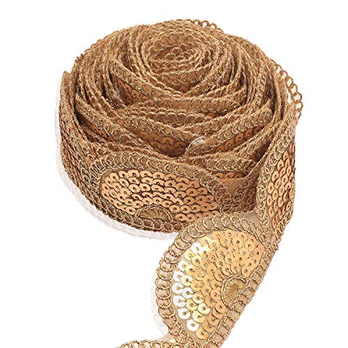 Trimming Shop Sequin Golden Lace Sari Border Decorative Trim Ribbon For Sewing, Crafting, Embellishment Wedding Bridal Dresses, Fashion Garments, 40Mm Wide, 2 Metres #TOP4
