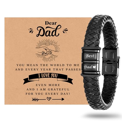 XUANPAI Mens Bracelets Fathers Dad Bracelet - Best Day Dad Gifts Mens Leather Bracelet Braided Bracelets for Men Daddy Presents for Birthday Dad Gifts from Daughter Son