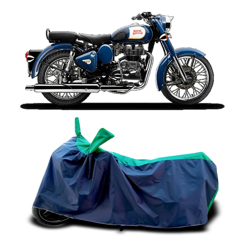 Image of DUFFEL-Two Wheeler Bike Body Cover Compatible for Royal Enfie Bullet 350 Bs6 Heat Protectio /UV-Rays /Birds Dropping /DustProof /Waterproof Indoor Outdoor and Parking Full Body Protection [Green Patta]