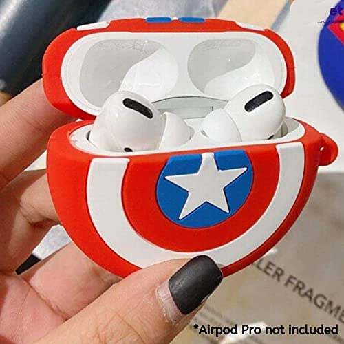 Image of PEFKO PSS121 AirPods Pro Soft Silicone Protective Case 3D Design Shockproof Case Cover with Anti-Lost Metal Keyring Compatible for Apple AirPods Pro (Caption America Sheild)