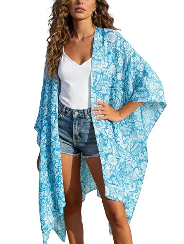 Image of Breezy Lane Women's Kimono Cardigan Summer Swimsuit Coverups Beach Cover Up with Floral Print for Vacation