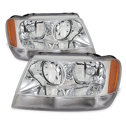 AKKON - For Jeep Grand Cherokee OE Replacement Chrome Bezel Headlights Driver/Passenger Head Lamps Pair