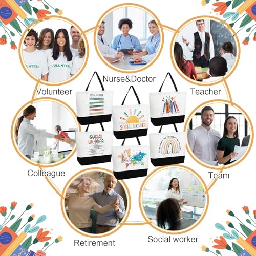 Image of 6 Pcs Social Worker Gift Bulk Christmas Thank You Canvas Bag for Women Reusable Grocery Bag Christmas Appreciation Gift for Bsw Msw Dsw Volunteer Msw Nurse Employee Staff Teacher