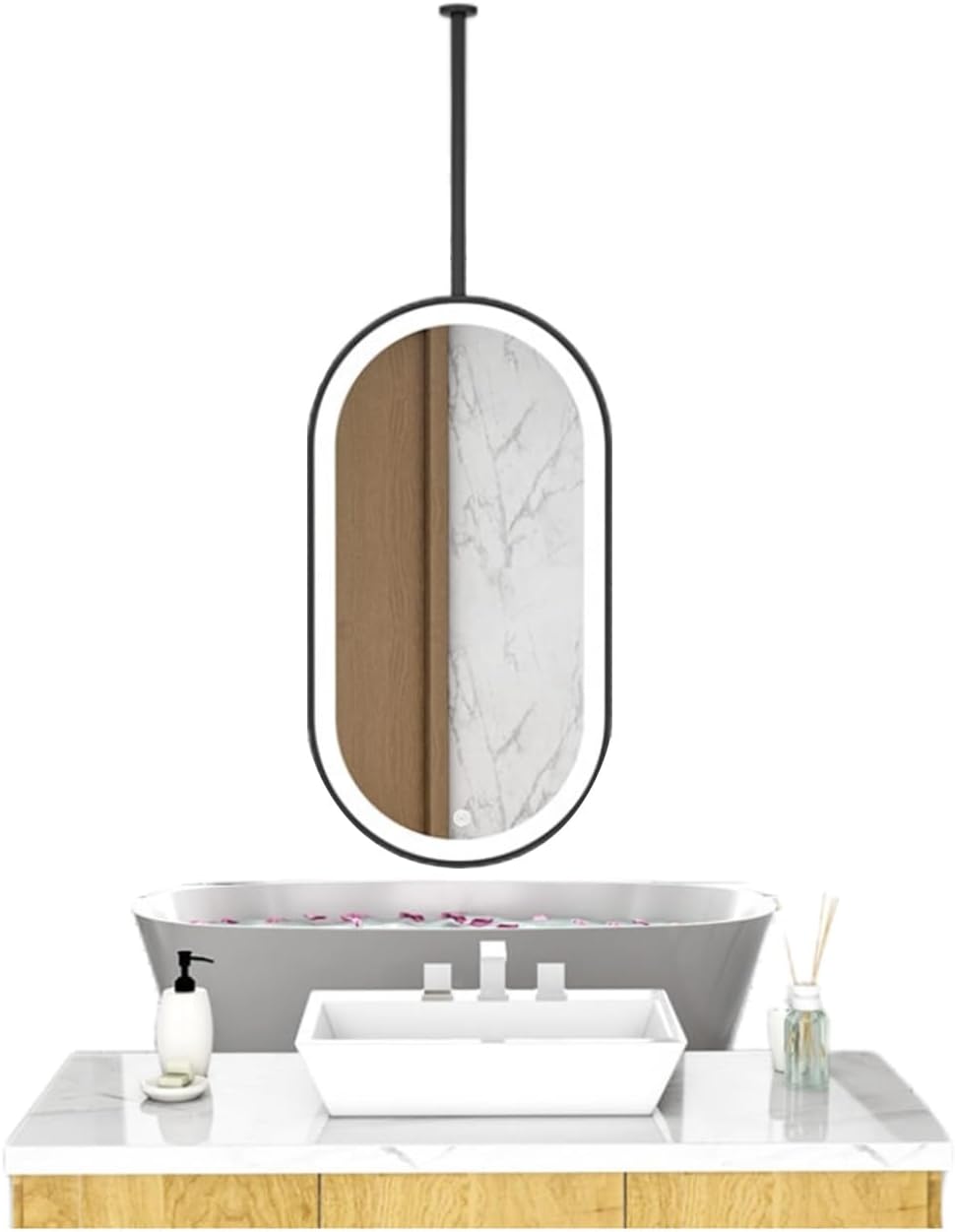 Ceiling Hanging Mirror Illumination Led Mirror,Suspended Bathroom Vanity Wall Mounted Mirror,for Room Entrance Dressers(Black,40x70cm)