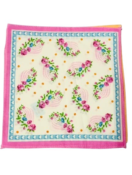 Women Print Cotton Handkerchief | Soft Square Cotton Hanky with Elegant Flower Wreath Design & Corner Bloom Print, Lightweight for Daily Use Pack of 5 WH-09-image-36