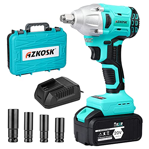 AZKOSK 20V MAX Cordless Impact Wrench Brushless High Torque 1/2