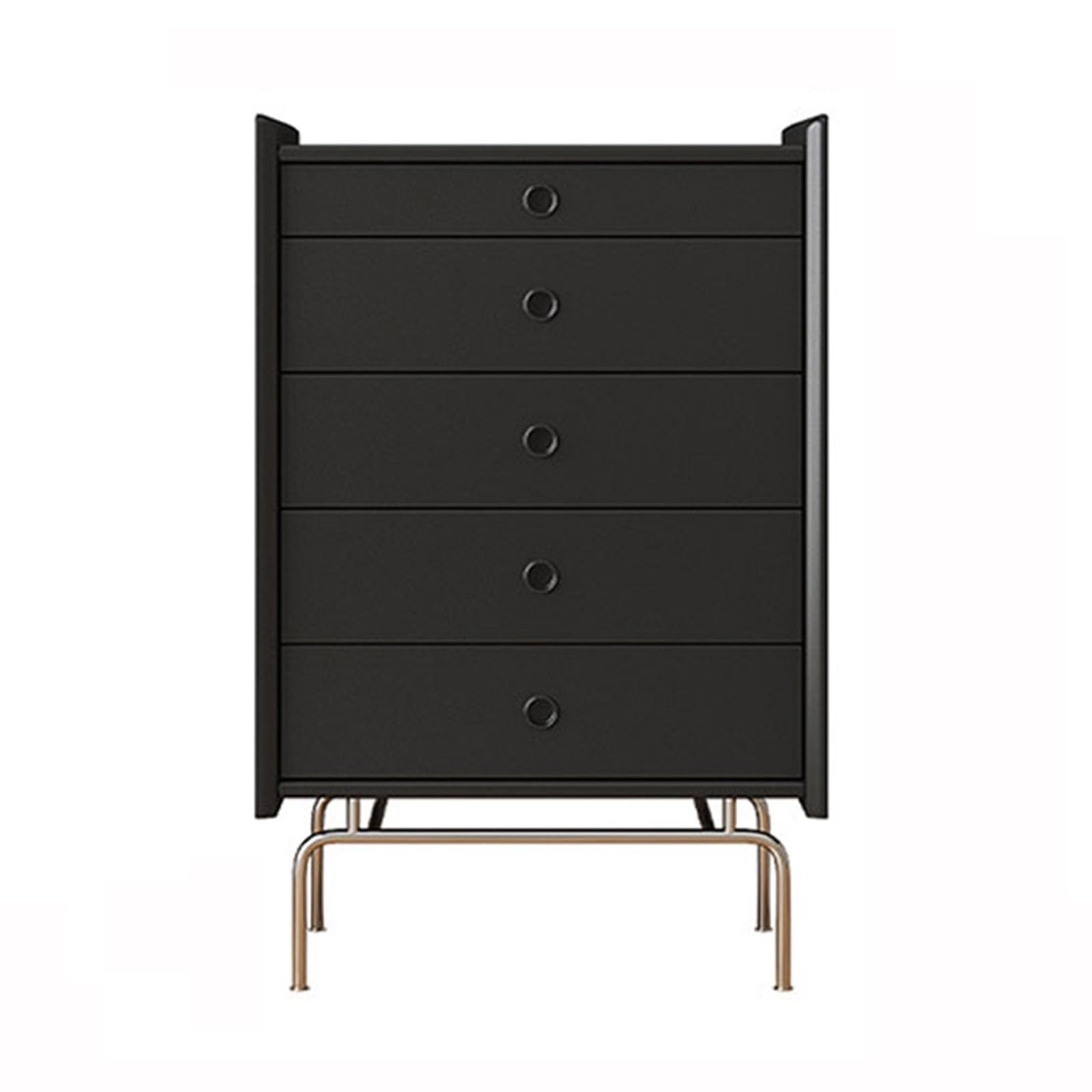 Dh2yjnbf3 Black Bedroom 5-Drawer Chest, Wood Storage Dresser Cabinet, Vintage Of Drawers Small, Stainless Steel Sofa Sideboard Storage Organizer(Black)
