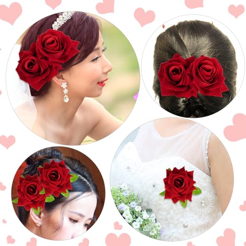 Topbuti Broches Florales de Tela en Forma de Rosa, Paquete de 3 Piezas, Accesorios Para Cabello Mujeres y Niñas miniatura 6