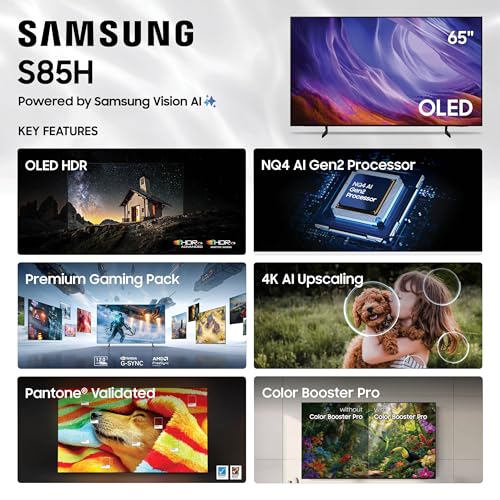 Image of Samsung 65-Inch Class OLED S85H Series Samsung Vision AI Smart TV (2026 Model, 65S85H) OLED HDR, NQ4 AI Gen2 Processor, 4K AI Upscaling, AI Sound Controller, Color Booster Pro, Alexa Built-in