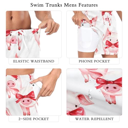 xigua Watercolor Pig Mens Swim Trunks with Liner, 5 inch Quick Dry Mens Boardshorts for Beach3