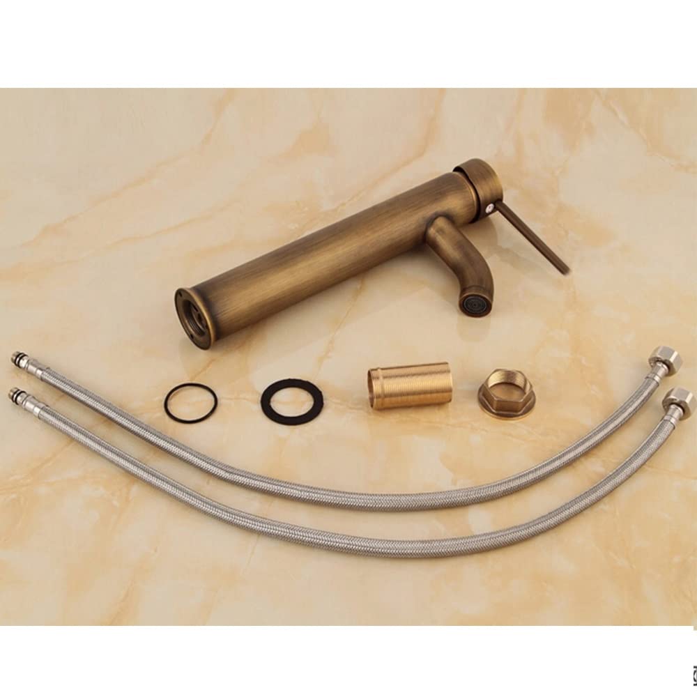 Badkamer Wastafel Tap Antieke Wastafel Kranen, Bronzen Badkamer Kraan, Messing Kraan, Enkele Handvat Warm en Koud Water Kraan Wastafel Kranen