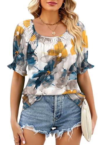 Image of WIHOLL Womens Short Sleeve Square Neck Summer Tops Dressy Casual Blouses Trendy Clothes 2026