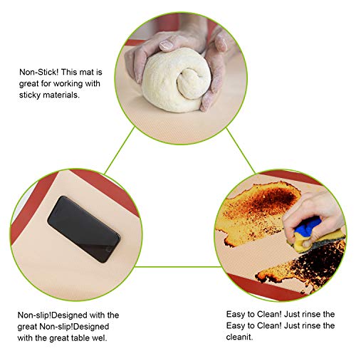 Silicone Baking Mats- FUBARBAR Non Stick Reusable Cookie Pan Sheet Macaron Mat Liner for Oven & Rolling, Perfect Bakeware Supplies For Bread Making Pastry Cake Brioche Pizza-BPA Free (2 PCS)