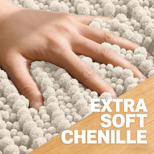 Image of OLANLY Bathroom Rug Mat 30x20, Thick Soft and Absorbent Chenille Bath Mat, Non-Slip Rubber Backing, Machine Washable Quick Dry Bath Rugs for Tub Shower Floor, Home Decor Accessories, Sand