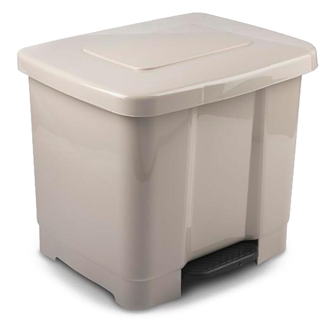 Acan Tradineur - Cubo de basura de plástico con pedal, PLFT, contenedor de residuos, papelera con separador para colocar dos bolsas, cocina (Beige, 35 litros, 38 x 43 x 38 cm)