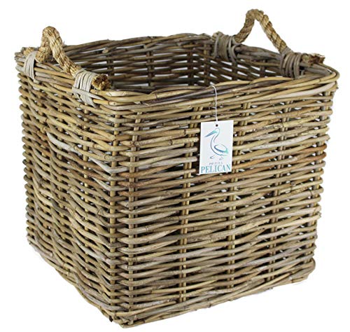 Rattan Log Kindling Baskets. In grey and natural wicker. Natural Storage Solution. Open storage box for wood, fireplaces. Home & Hearth (92 ltr, Natural Rope)