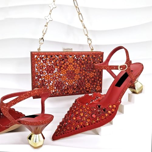 Women Shoes and Bag Set African Lady Embellished Pointed Toe Cutout Heels Square Clutch Bag Black2