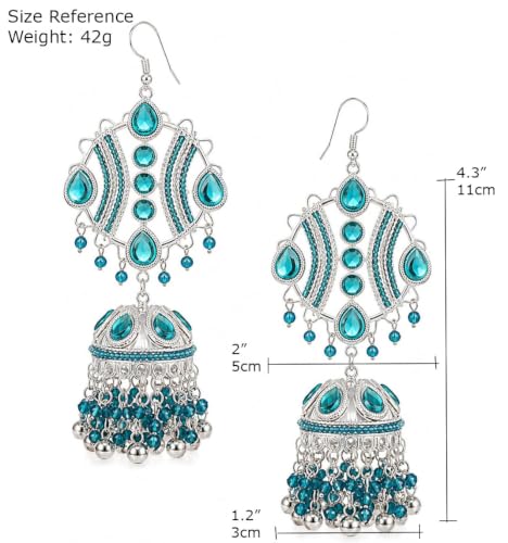 Image of Fuschianet Accessories New Improved Maula Mere Maula Husna Blue Silver Alloy Oxidized Paisley Large Jhumka Earrings for Women and Girls