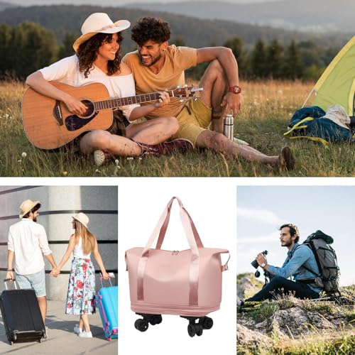 Travel Duffle Bag - Foldable Dufflee Bag With Wheels And Handle | Rolling Duffle Bag With Detachable Wheels | Rolling Suitcase Pack For Trip | Dry Wet Holdall Bags Weekend Overnight Bags For Swimming4