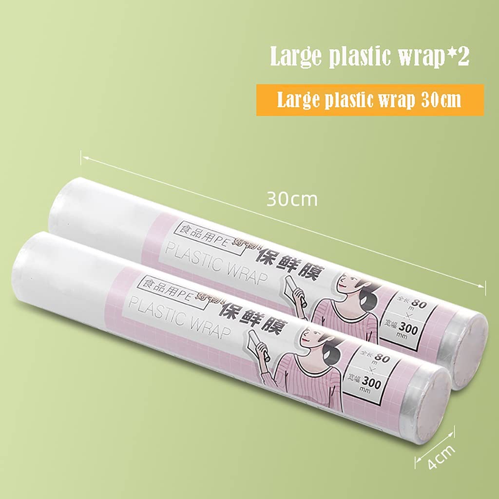 Dispensador y cortador de film transparente + 3 rollos de film plástico, bolsa para conservar la frescura de los alimentos, tapas selladas universales para cocina para cortar platos, cuencos y más