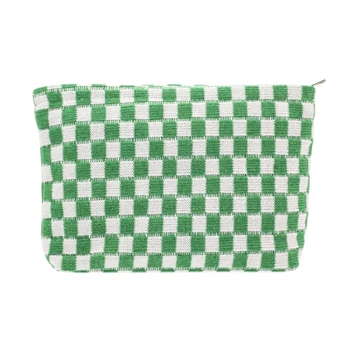 PAZIMIIK Checkered Makeup Bag for Purse, Small Flat Cosmetic Pouch,Green