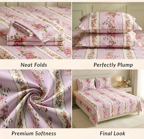 Image of HOMEKART 210 TC Premium Cotton Double Bed Bedsheet with 2 Pillow Covers | Double Bed Sheet Set | Soft, Breathable, Skin Friendly, Wrinkle Resistant & Fade Resistant |228 x 254 cm | Bedding for Home