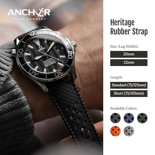 Anchor Strap Co | 20mm Standard AnchorFlex Heritage Watch Strap | Bathy Black | FKM Rubber Crosshatch Texture | Brushed 316L Stainless Buckle | Waterproof & Slim Tapered Fit | Fits 6.25–8.25in Wrists by Anchor Strap Company - Used condition - Image 2