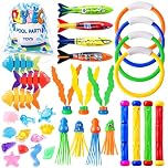 DTYDECLE 35pcs Diving Pool Toys, Fun Swimming Pool Toys Set with Diving Rings, Diving Torpedo, Diving Seagrass, Marine gem Underwater Training Diving Game Toys for Kids Summer Swimming Pool Party