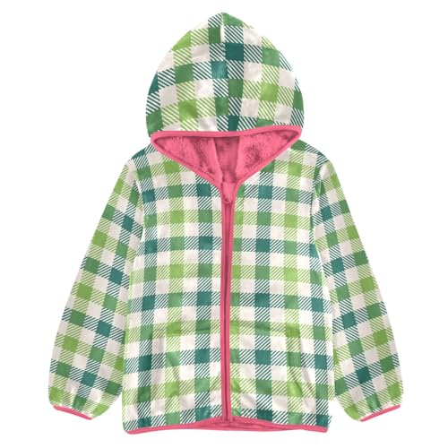 GuoChe Plaid Green White Girls Sherpa Lined
