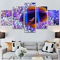 SIGNWIN 5 Panel Canvas Wall Art Group Jellyfish Marine Life Multicolor Photography Realism Tropical Ultra Whimsical for Home Decorations Ready to Hang - 60