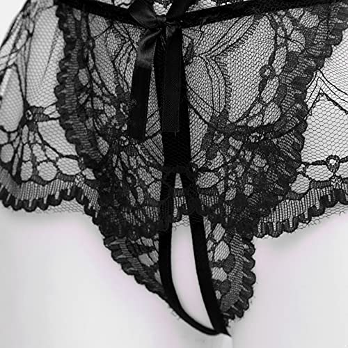 Lejafay Men's Sexy Bowknot Sheer Floral Lace Panties Cut Out Crossdressing G-String Underwear4