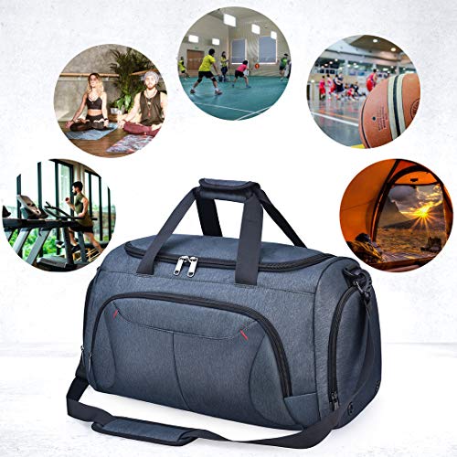Gym Duffle Bag Waterproof Large Sports Bags Travel Duffel Bags with Shoes Compartment Weekender Overnight Bag Men Women 40L Grey Blue