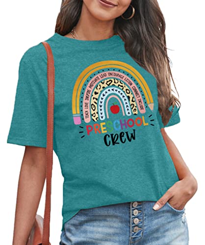 MAIHUN Womens Preschool Teacher Shirts Preschool Crew Rainbow Tshirt Teacher Life Short Sleeve2