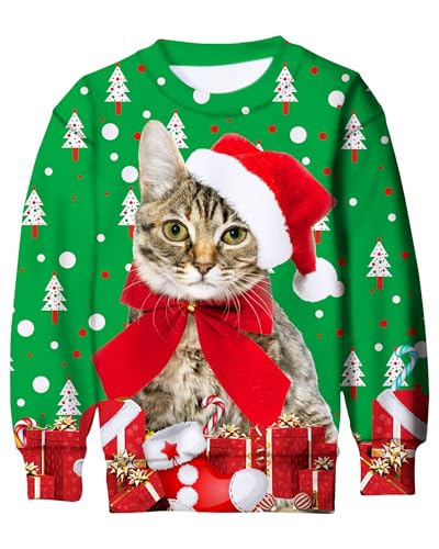 Idgreatim Boys Girls Ugly Christmas Sweater Funny 3D Long Sleeve Xmas Sweatshirt with Fleece Size 4-16
