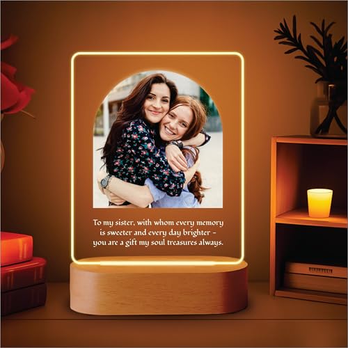 Image of Giftplease Personalised Rakhi Gift for Sister - Custom Acrylic Photo Collage Frame with Wooden Base, Meaningful Raksha Bandhan Keepsake, Personalized Memory Display for Siblings, Tabletop Decor
