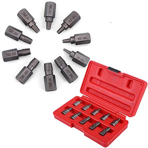 Screw Extractor Set, 10 Pcs 3.2-10.3mm Screw Extractor Set Heavy Duty Hex Head Multi-Spline Screw and Bolt Extractor Set with Carry Case for Rust Damaged Studs Bolt Remover Out